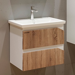 Grossman Мебель для ванной Инлайн 60 подвесная белая/дуб сонома – фотография-6